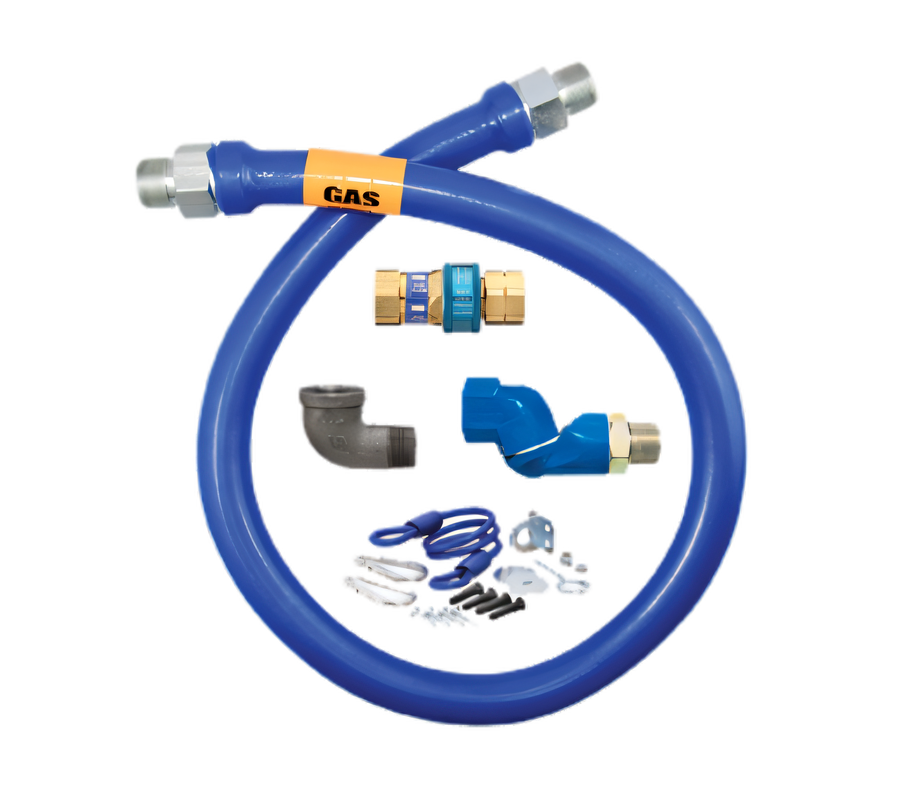 Product image #1 for Dormont Blue Hose 1-1/4 Inch x 48 Inch Moveable Gas Connector Hose Basic Kit with Swivel MAX, SnapFast QD, and Restraining Device