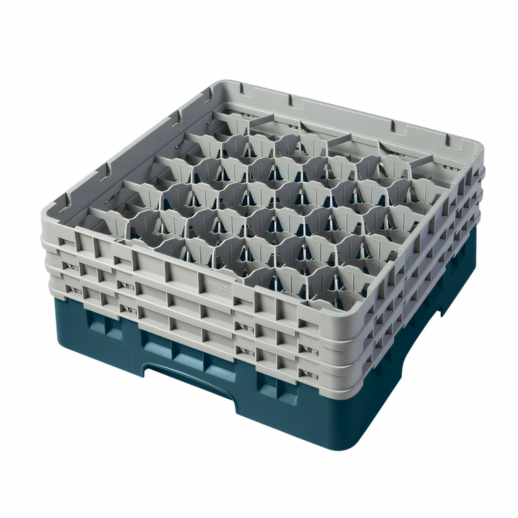 Product image #2 for Cambro Camrack Full Size 30-Compartment Glass Rack with 3 Soft Gray Extenders, Teal