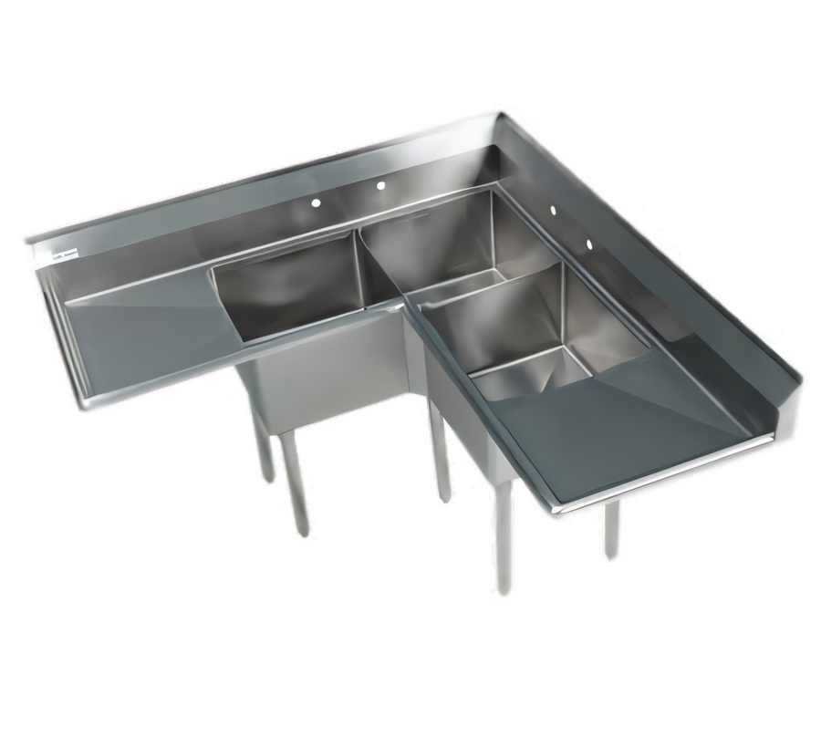 Product image #1 for Corner 3-Compartment 18-Gauge 304 Stainless Steel Sink with 2 Drainboards, 57 x 57 Inches