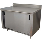 Thumbnail image #1 for Advance Tabco CK-SS-366M 72 x 36 Inch Enclosed Work Table, Cabinet Base with Mid-Shelf and Sliding Doors, 14 Gauge 304 Stainless Top, 5 Inch Backspl