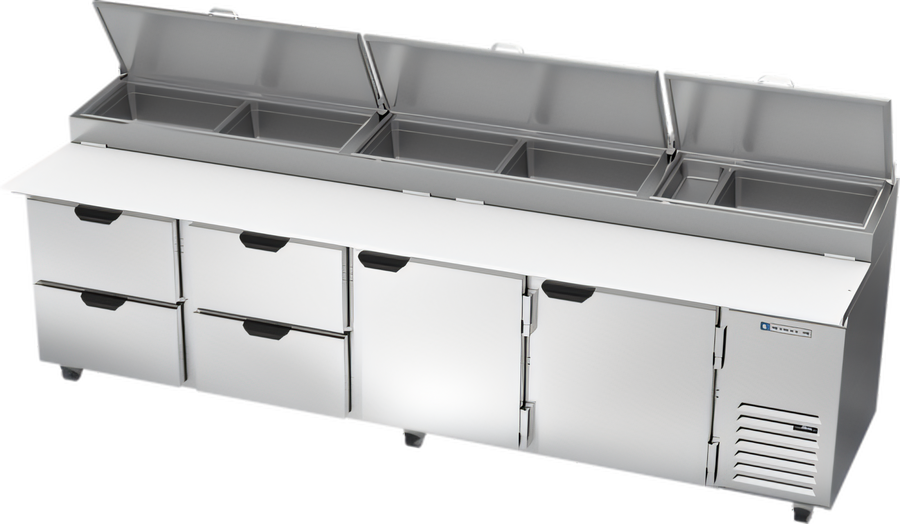 Product image #1 for Beverage-Air Four-Section Pizza Top Refrigerated Counter with Drawers and Doors, 119-Inch Wide