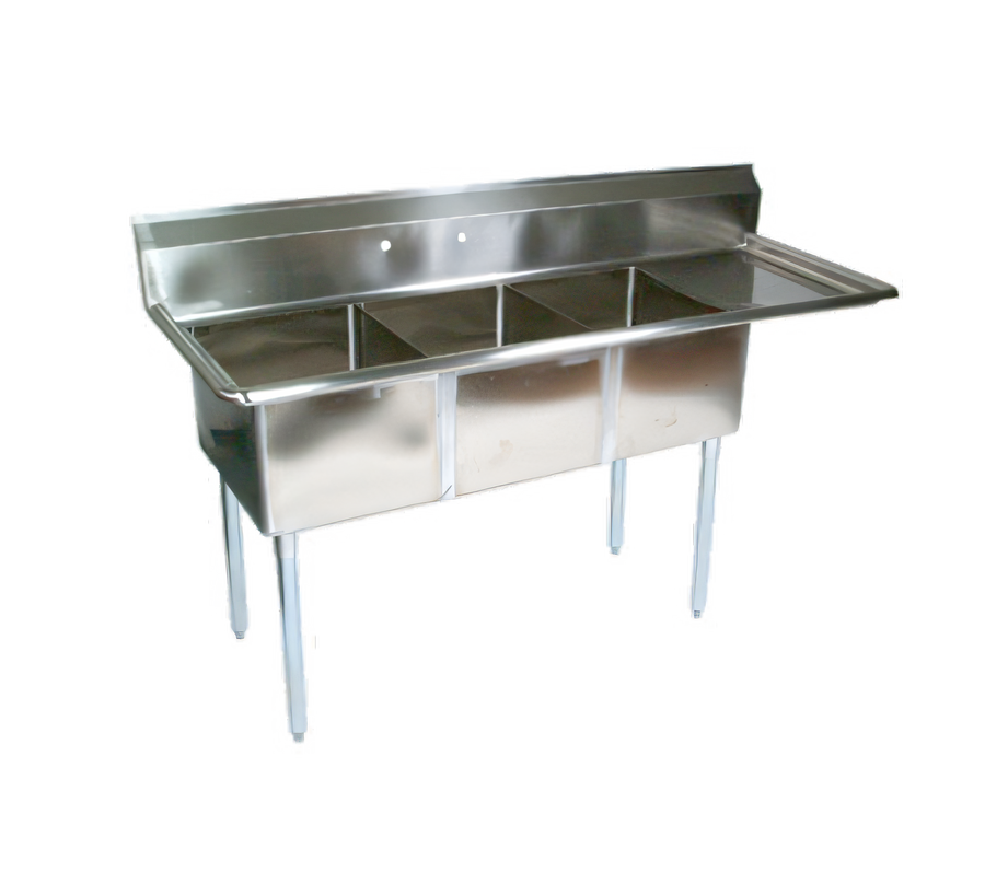 Product image #1 for John Boos E-Series 3-Compartment Stainless Steel Floor Model Sink with Right-Hand Drainboard