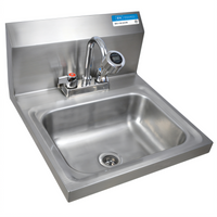 BK Resources Wall Mounted Hand Wash Sink with Sanitimer Timer and Gooseneck Faucet, 14 x 10 x 5-Inch Bowl, 304 Stainless Steel