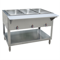 BK Resources 3-Well LP Gas Hot Food Table with Cutting Board Shelf and Adjustable Undershelf