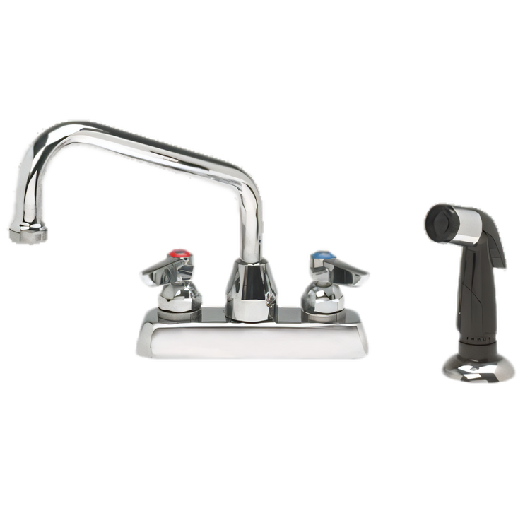 Product image #1 for Advance Tabco Deck Mounted Manual Faucet with Swing Spout and Melt Down Spray Nozzle, 4 Inch Centers