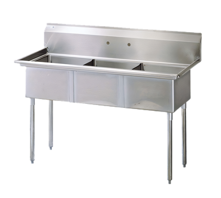 Product image #1 for Turbo Air 3-Compartment Stainless Steel Floor Sink with 11-Inch Backsplash, 60-Inch Wide, 18 x 18 x 14-Inch Bowls