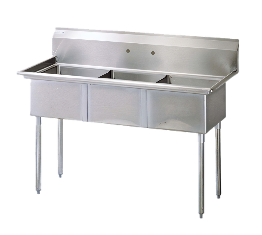 Product image #1 for Turbo Air 3-Compartment Stainless Steel Floor Sink with 11-Inch Backsplash, 60-Inch Wide, 18 x 18 x 14-Inch Bowls