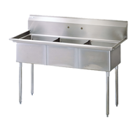 Turbo Air 3-Compartment Stainless Steel Floor Sink with 11-Inch Backsplash, 60-Inch Wide, 18 x 18 x 14-Inch Bowls