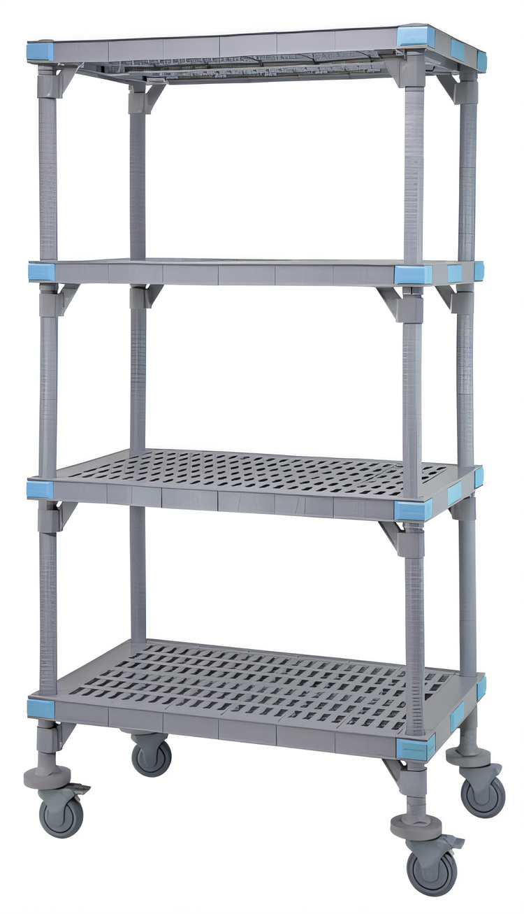 Product image #1 for Quantum Millenia Mobile Polymer Shelving Starter Unit with 4 Open Grid Shelves, 54W x 18D x 74H