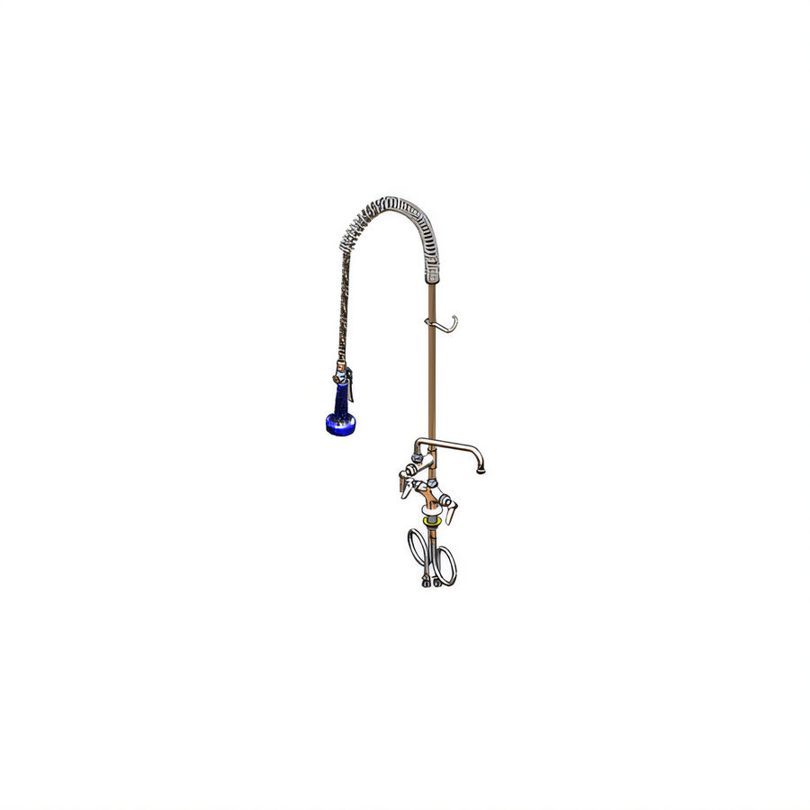 Product image #1 for T&S Brass EasyInstall Single-Hole Deck-Mount Pre-Rinse Mixing Faucet with Add-On Faucet, 6-Inch Swing Nozzle, 24-Inch Riser and 44-Inch Hose