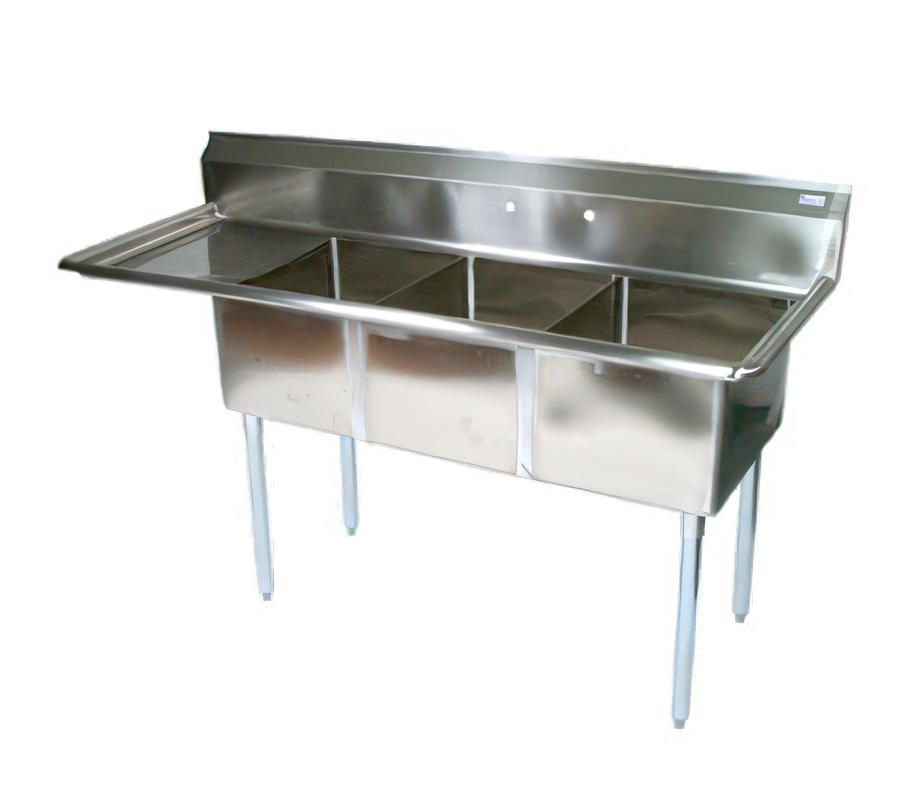 Product image #1 for John Boos E-Series 3-Compartment Stainless Steel Sink with Left Drainboard, 74-1/2 Inch W