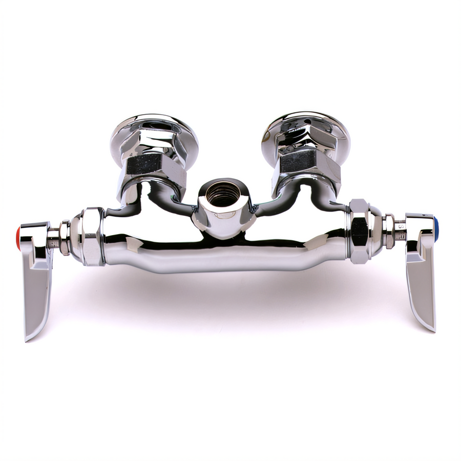 Product image #1 for T&S Brass B-0346-LN Double Pantry Wall-Mount Mixing Faucet with Swivel Outlet, Lever Handles, Less Nozzle