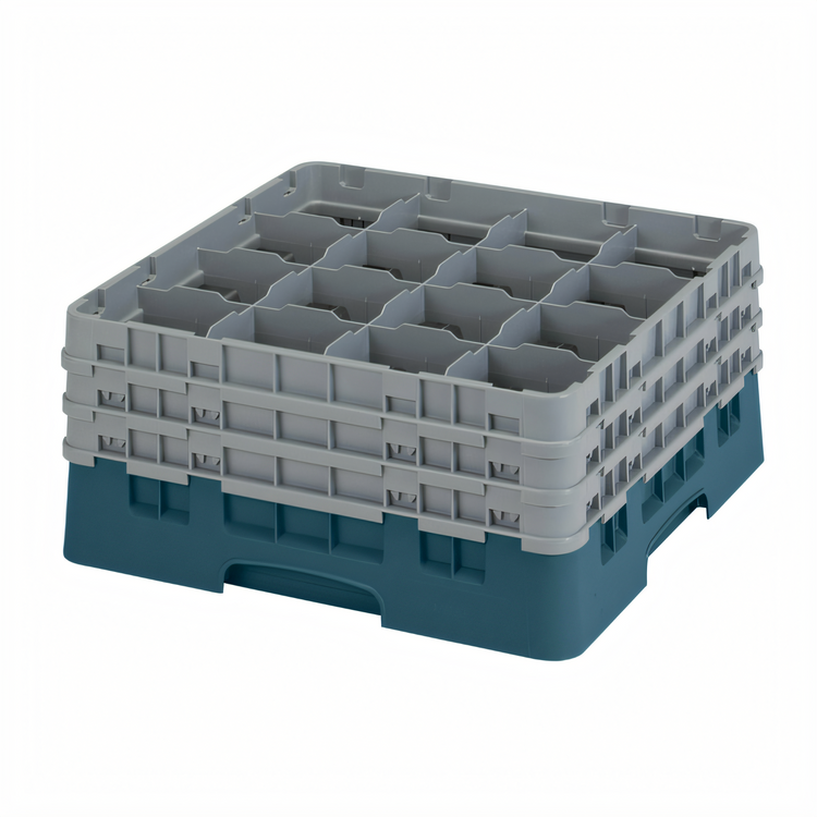 Product image #2 for Cambro Camrack Full-Size 16-Compartment Glass Rack with 3 Soft Gray Extenders, Teal