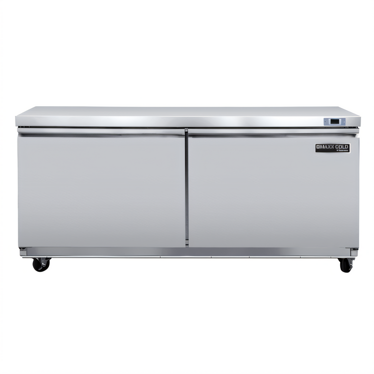 Product image #1 for Maxx Cold V-Series 60-Inch Two-Section Undercounter Freezer with Solid Doors, 18.5 Cu. Ft., Stainless Steel