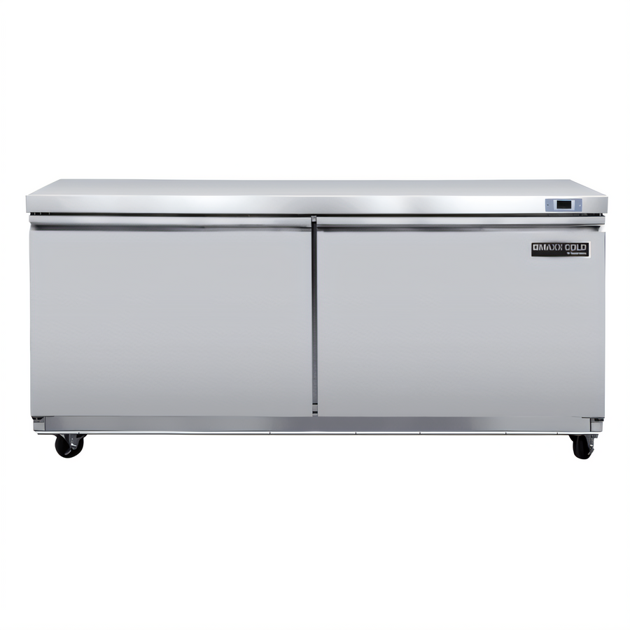 Product image #1 for Maxx Cold V-Series 60-Inch Two-Section Undercounter Freezer with Solid Doors, 18.5 Cu. Ft., Stainless Steel