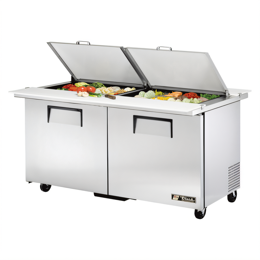 Product image #1 for True Dual-Sided Mega-Top Solid Door Sandwich/Salad Prep Table, 60-3/8 Inches Wide, 2-Section, R290