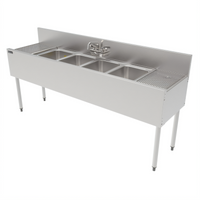 Top Shelf TS Series 72-Inch Four-Compartment Stainless Steel Underbar Multi-Tank Sink Unit with Left and Right Drainboards
