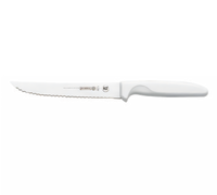 Mundial 6-Inch Serrated Utility Slicer Knife with High-Carbon Stainless Steel Blade and White Handle