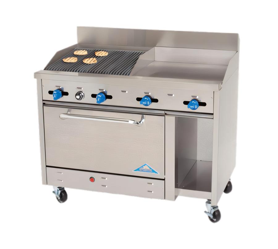 Product image #1 for Comstock-Castle F3430-24-2RB 48-Inch Gas Range with 24-Inch Griddle, 24-Inch Char-Broiler, 31-Inch Oven, and Cabinet Base