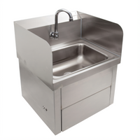 John Boos Wall-Mounted Stainless Steel Hand Sink with Knee-Activated Gooseneck Faucet, 14 x 10 x 5-Inch Bowl