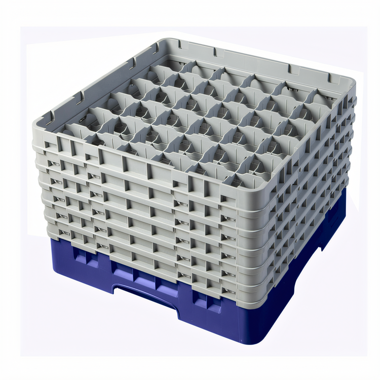 Product image #2 for Cambro Camrack® Full Size 36-Compartment Glass Rack with 6 Soft Gray Extenders, Navy Blue