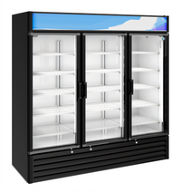 Hoshizaki RM-65-HC-BLK Three-Section Reach-In Glass Door Merchandiser Refrigerator, 56.04 Cu. Ft., Black