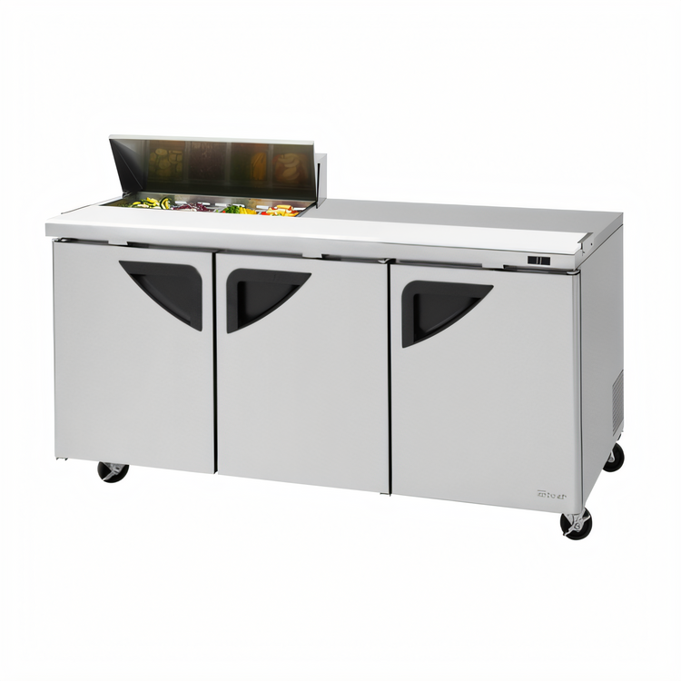 Product image #1 for Turbo Air Super Deluxe Three-Section Sandwich/Salad Refrigerated Prep Table with 8-Pan Opening, 72-5/8-Inch Wide