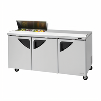 Turbo Air Super Deluxe Three-Section Sandwich/Salad Refrigerated Prep Table with 8-Pan Opening, 72-5/8-Inch Wide