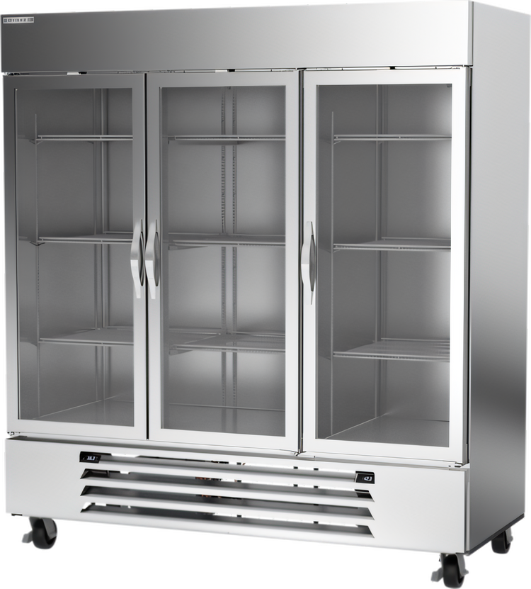 Product image #1 for Beverage-Air Horizon Series Dual-Temperature Three-Section Glass Door Reach-In Refrigerator/Freezer, Bottom Mount, Stainless Steel