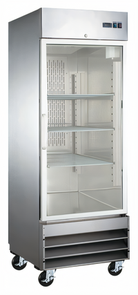 One-Section 23 Cu. Ft. Reach-In Glass Door Merchandiser Refrigerator, Self-Contained Bottom-Mount, Stainless Steel