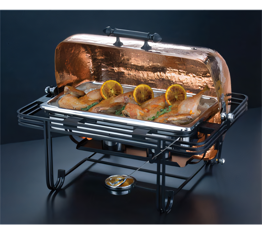Product image #1 for Mesa 8 Qt Rectangular Hammered Copper Roll-Top Chafer