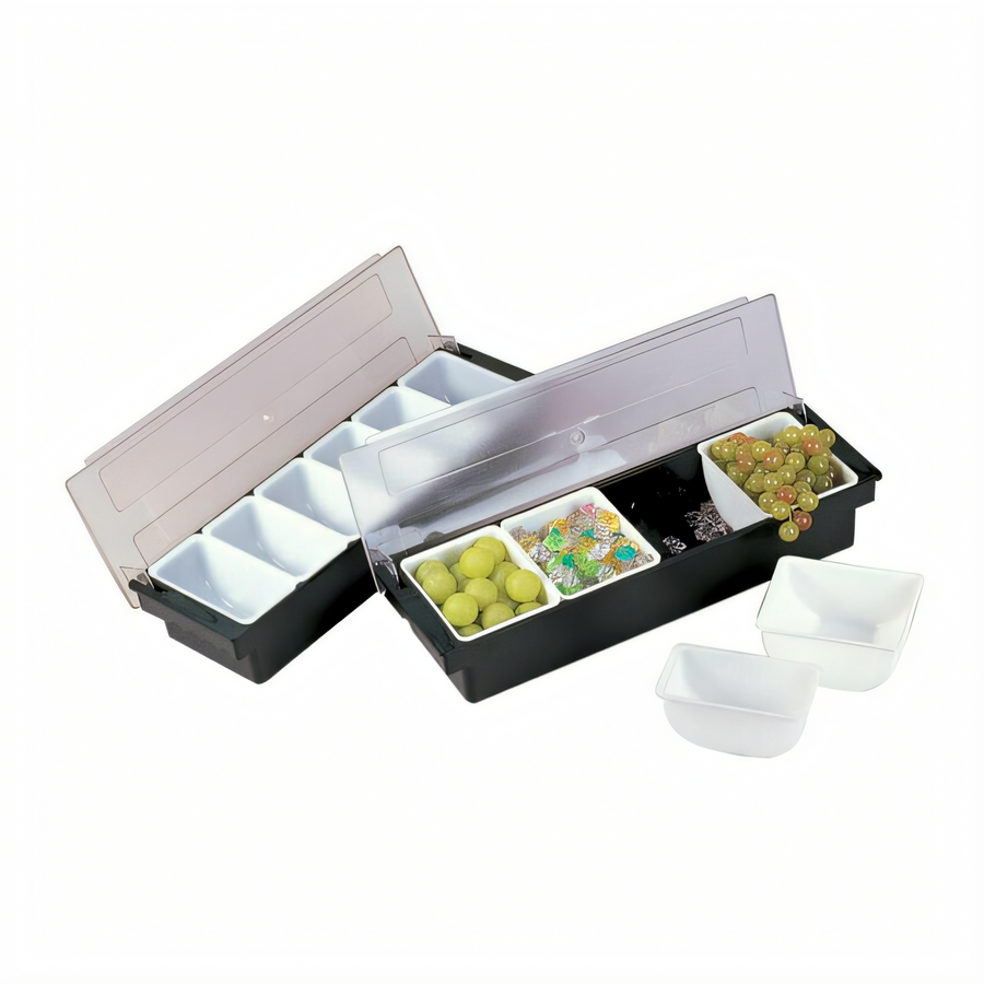 Product image #1 for Omcan 20 Inch x 6 Inch Bar Garnish Caddy / Condiment Holder with 6 Compartments and Clear Lid