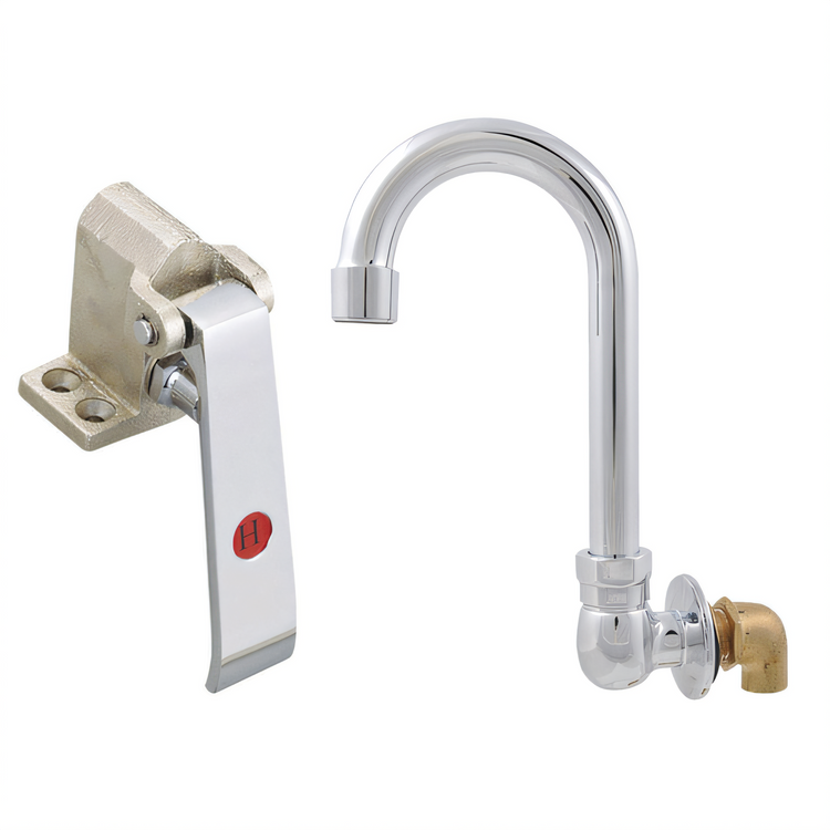 Product image #1 for BK Resources Single Pedal Metering Knee Valve with 3-Inch Gooseneck Splash Mount Spout