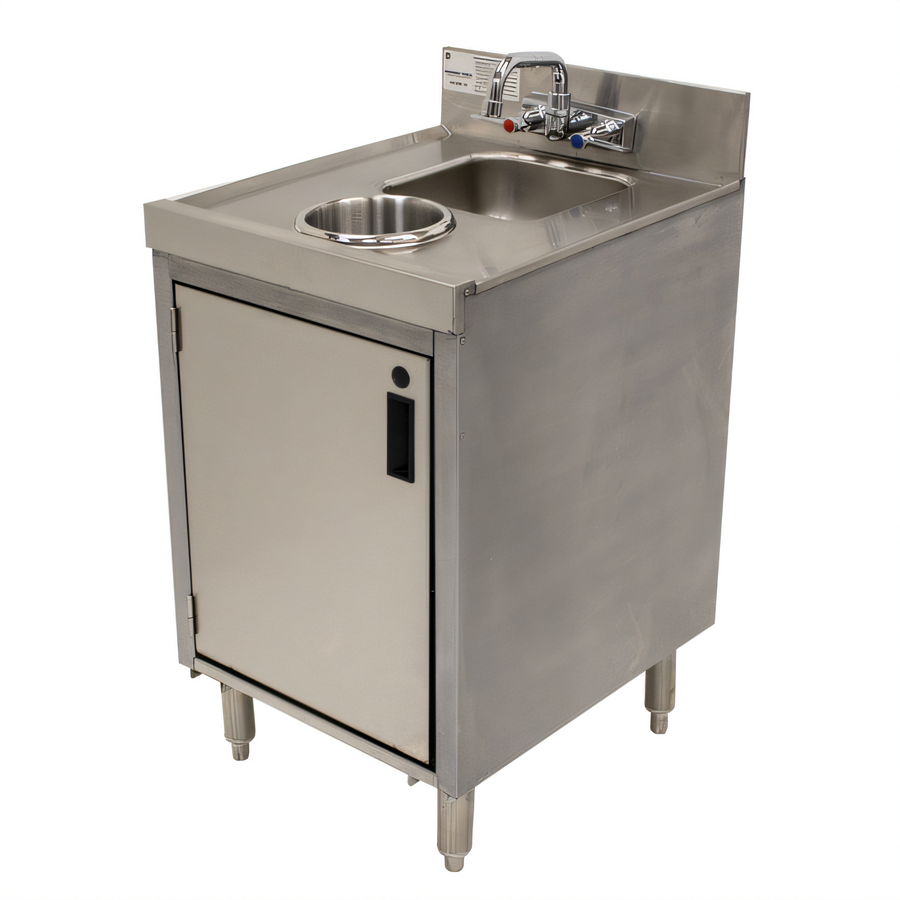 Product image #1 for Advance Tabco Underbar Basics 18-Inch x 21-Inch Freestanding Dump Sink with Waste Cabinet and Swing-Spout Faucet