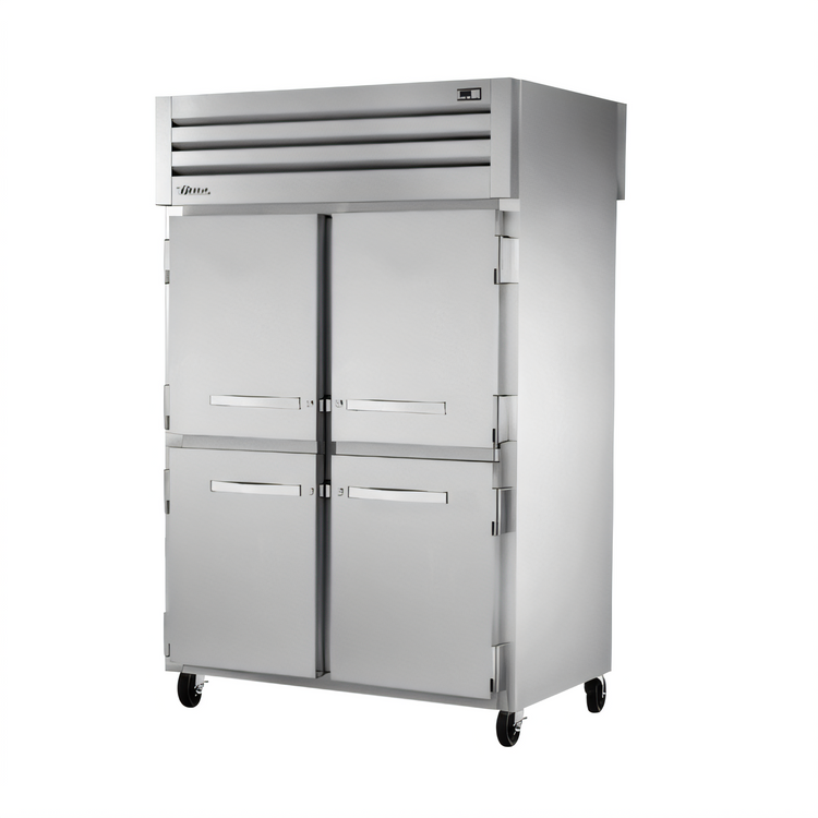 Product image #1 for True Spec Series Two-Section Stainless Steel Pass-Thru Reach-In Refrigerator with 4 Front Half Doors and 2 Rear Swing Doors