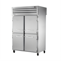 True Spec Series Two-Section Stainless Steel Pass-Thru Reach-In Refrigerator with 4 Front Half Doors and 2 Rear Swing Doors