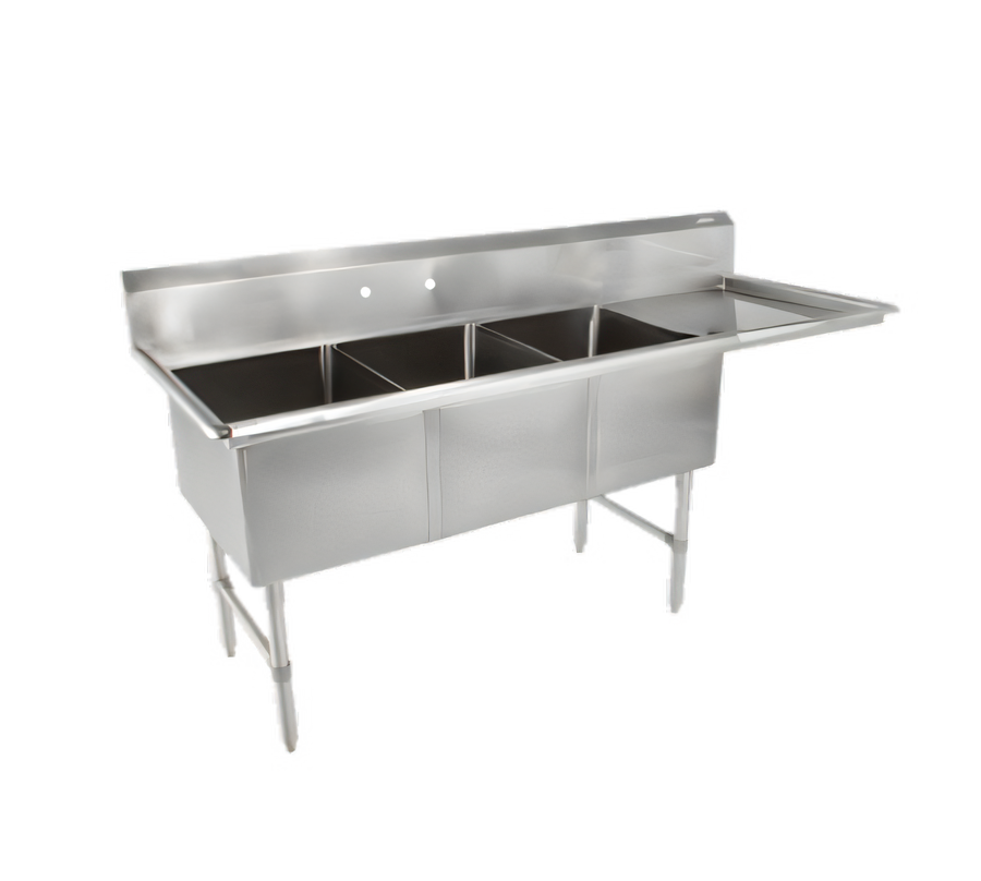 Product image #1 for John Boos B-Series 3-Compartment Sink with Right Drainboard, 70-3/16 Inch x 25-1/2 Inch, 16-Gauge Stainless Steel