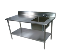 48-Inch 18-Gauge Stainless Steel Prep Table With Right Sink Bowl, Backsplash, and Undershelf