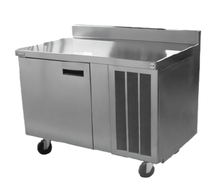 Product image #1 for Delfield 48-Inch Single-Section Worktop Refrigerator with 4-Inch Backsplash, 1 Door, Stainless Steel, Side-Mounted R290 Refrigeration
