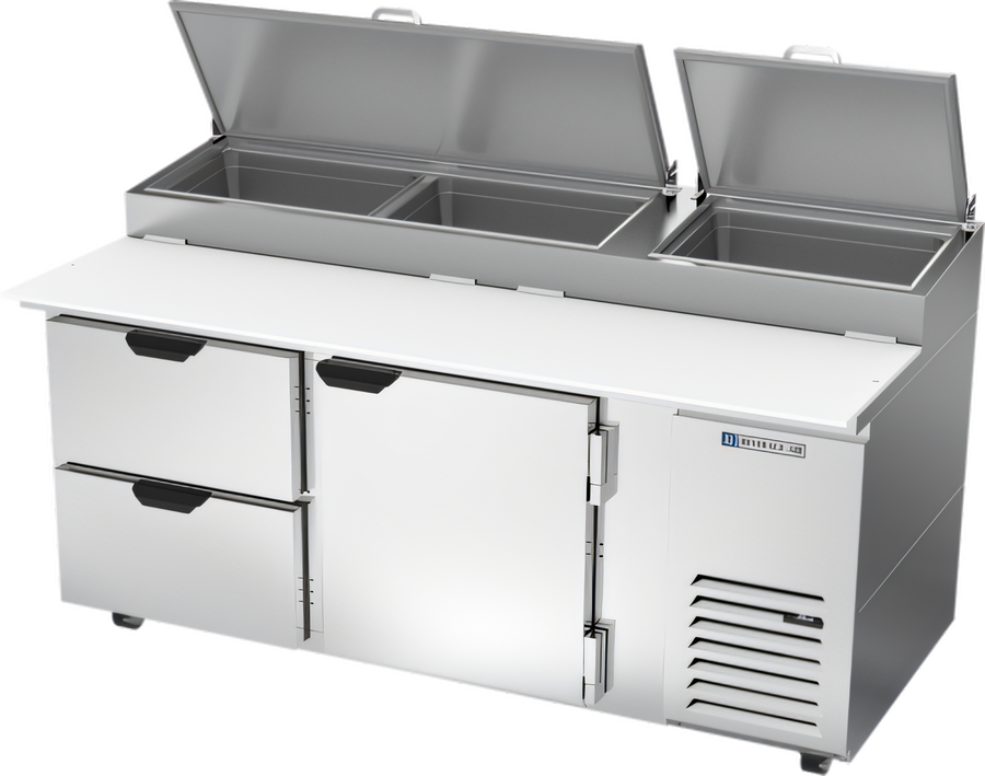 Product image #1 for Beverage-Air DPD72HC-2 Deli/Pizza Prep Table, 72-Inch W, 1 Door, 2 Drawers, Side-Mounted Self-Contained Refrigeration