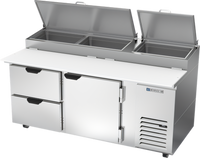 Beverage-Air DPD72HC-2 Deli/Pizza Prep Table, 72-Inch W, 1 Door, 2 Drawers, Side-Mounted Self-Contained Refrigeration
