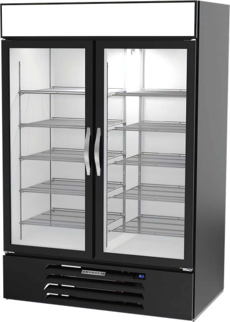 Product image #1 for Beverage-Air MarketMax Two-Section Reach-In Wine Merchandiser with Double-Pane Hinged Glass Doors, 46.15 Cu. Ft., Black, Bottom-Mount Refrigeration