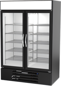 Beverage-Air MarketMax Two-Section Reach-In Wine Merchandiser with Double-Pane Hinged Glass Doors, 46.15 Cu. Ft., Black, Bottom-Mount Refrigeration