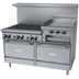 Thumbnail image #1 for Garland GFE Starfire Pro 60-Inch Gas Restaurant Range with 6 Open Burners, Right-Side 24-Inch Raised Griddle/Broiler, and 2 Standard Ovens