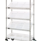 Thumbnail image #1 for Quantum MWRS-5-92035CL Mobile Wire Shelving Bin System with 12 Clear Bins, Chrome, 36W x 18D x 63H