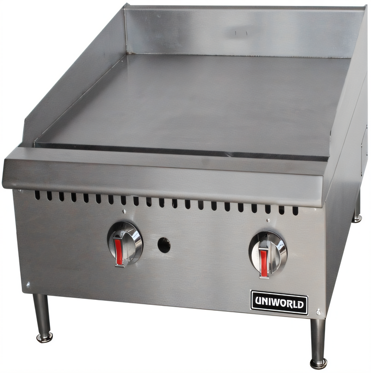 Product image #1 for Uniworld 24-Inch Heavy-Duty Gas Countertop Griddle, 3/4-Inch Smooth Steel Plate, Natural Gas / Convertible to Propane