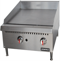 Uniworld 24-Inch Heavy-Duty Gas Countertop Griddle, 3/4-Inch Smooth Steel Plate, Natural Gas / Convertible to Propane