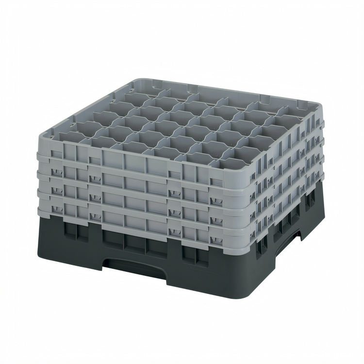 Product image #2 for Cambro Camrack 36-Compartment Full Size Low-Profile Glass Rack with 4 Soft Gray Extenders, Black
