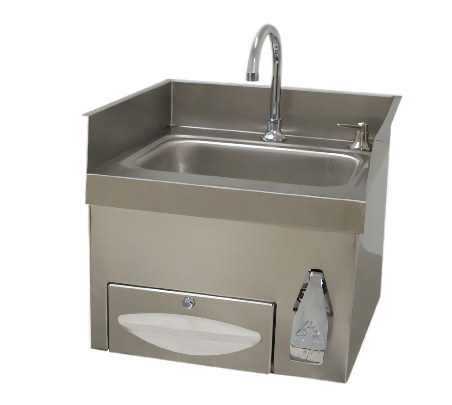 Product image #1 for Advance Tabco Recessed Countertop Hand Sink with Knee-Operated Gooseneck Faucet, Paper Towel & Soap Dispensers, 14 x 10 x 5 Inch Bowl, 304 Stainless Steel