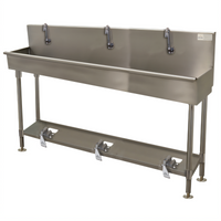 Advance Tabco 3-Station Floor-Mounted Multi-Wash Hand Sink with Toe-Push Valves, 60 Inch 304 Stainless Steel